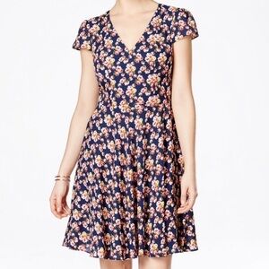 Betsey Johnson Floral Navy Cap Sleeve Fit & Flare Dress SIZE 2